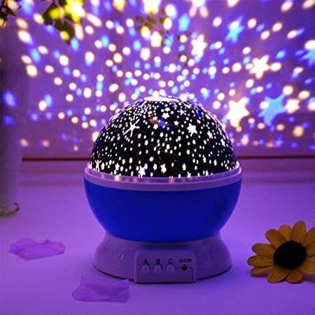 360° Star & Moon Rotating Night Light Projector – Colorful LED Lamp with USB Cable for Kids Room | Random Color